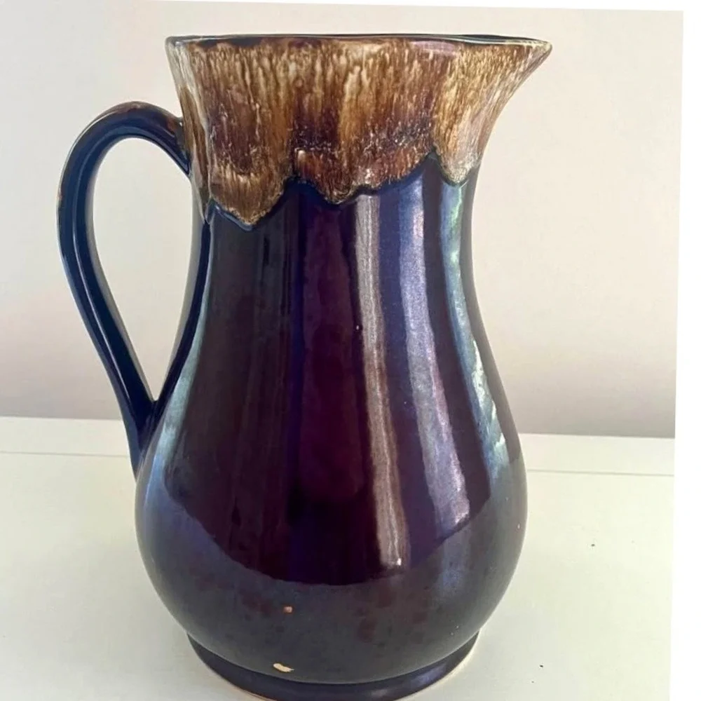 Vintage Hull Pottery Drip Glaze Pitcher‎ Brown Cream Drip Glaze USA